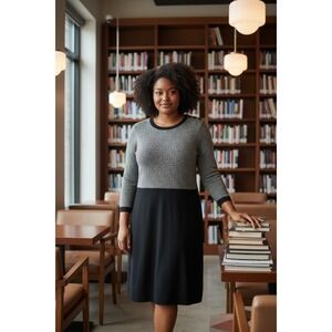 TALBOTS Plus Size 1X Cashmere Blend Colorblock Sweater Dress Grey Black Anchor